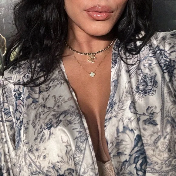 Blue White Floral Satin Dress - Picture 10 of 10